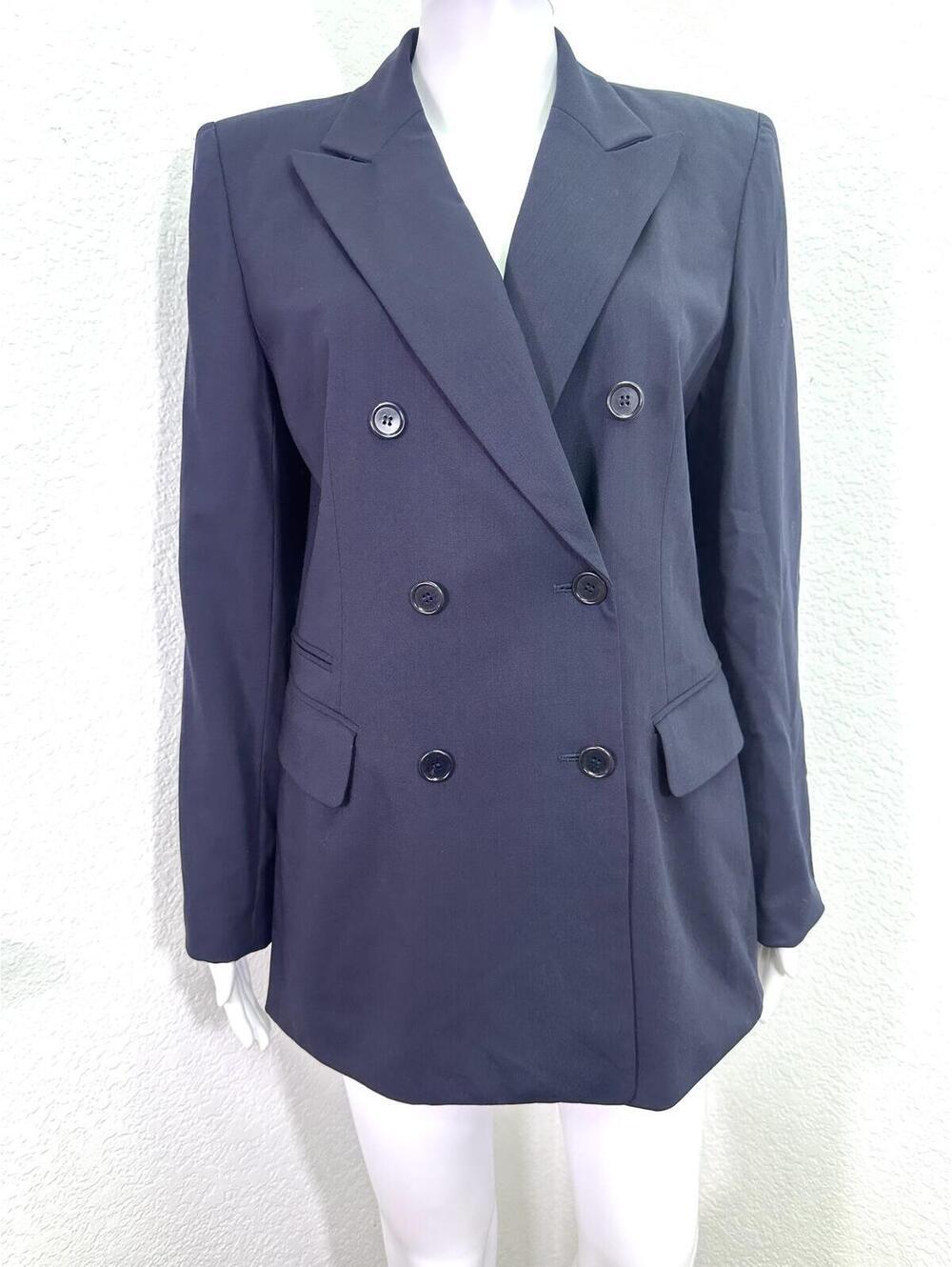 VTG Sz 8 Women’s Ann Taylor Double Breasted Navy Wool Longline Blazer